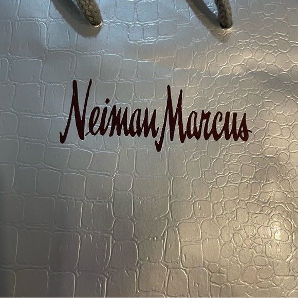 Neiman Marcus Paper Shopping Bag 7x9 Sliver Shiny Crocodile Print Reusable Tote - Picture 1 of 5